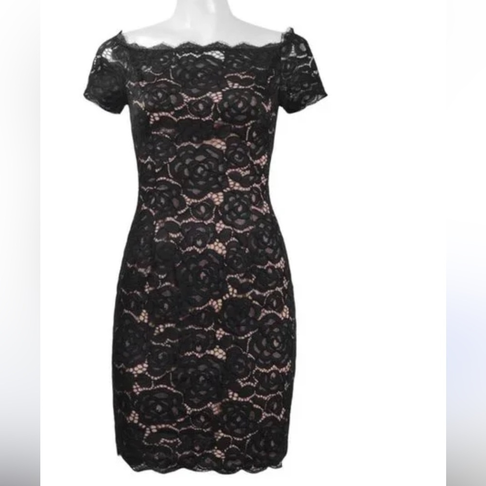 Adrianna Papell Black and Cream Lace Mini Dress